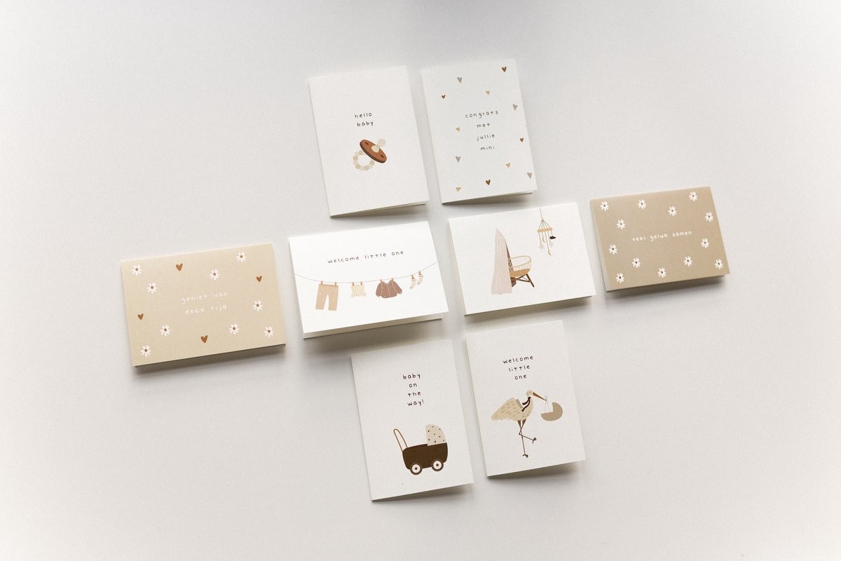 8x hippe geboorte kaartjes in nude kleuren (A6)